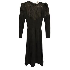 Vtg Saks Fifth Ave Sz 4 1960's Blk Boucle Lace ovrly Embrd STUNNER Sweater Dress